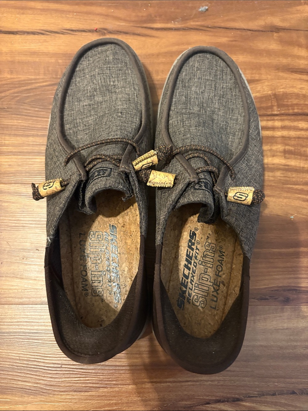 Skechers Men’s Brown Gray Slip-On Loafers with Toggle